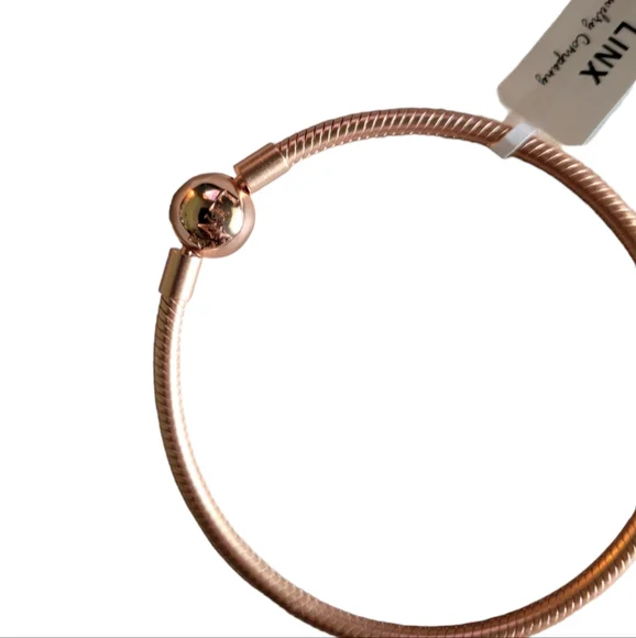 Linx 18K Rose Gold Smooth Snake Chain Charm Bracelet with Ball Clasp and Logo - Picture 6 of 10